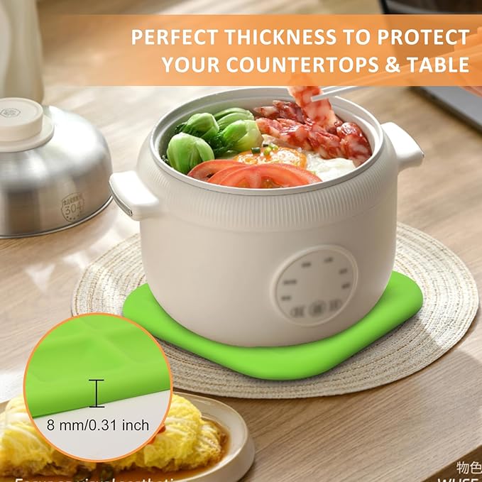 Silicone Trivets for Hot Pots and Pans, Pot Holders Hot Pads 6 Pack Silicone Mats for Kitchen Counter, Soft Durable Drying Mat, Jar Opener and Coasters (Green)