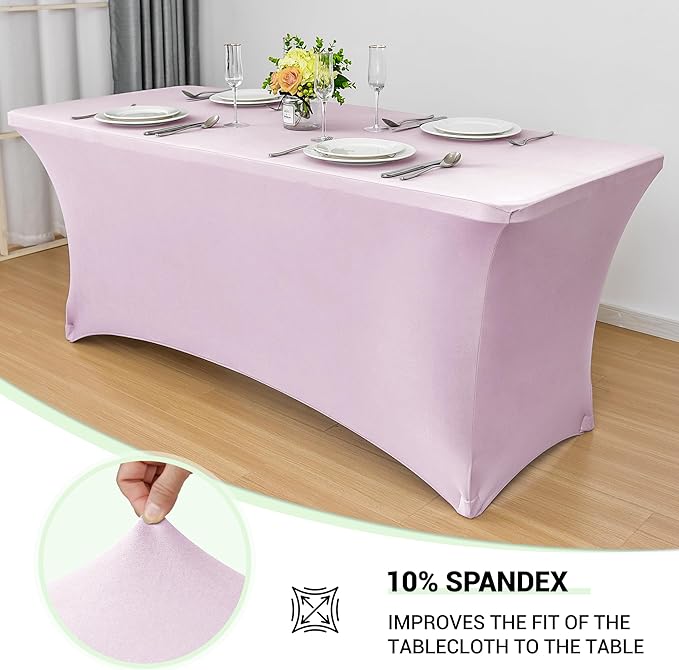 Obstal 6ft Stretch Spandex Table Cover for Standard Folding Tables - Universal Rectangular Fitted Tablecloth Protector for Wedding, Banquet and Party, 72L x 30W x 30H Inches, Light Pink, 2pc