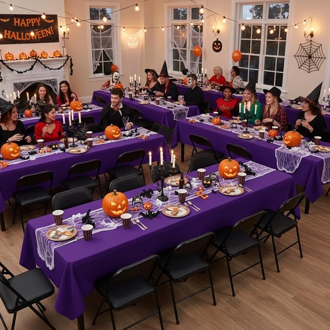 sancua Rectangle Tablecloths for 8 Foot Tables, 6 Pack - Washable Polyester Fabric Table Cloth for Halloween Party Wedding Birthday Banquet Reception, 60x120 Inch, Purple