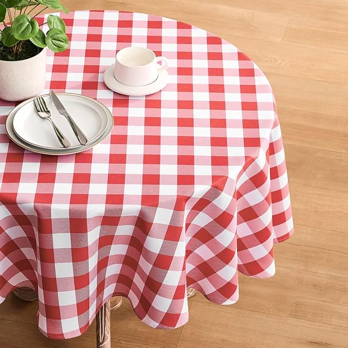 Checkered Tablecloth Rectangle Gingham Table Cloths Waterproof Wrinkle Free Buffalo Plaid Table Covers Washable for Dining, Parties & Outdoor Picnic(Red,60" Round)