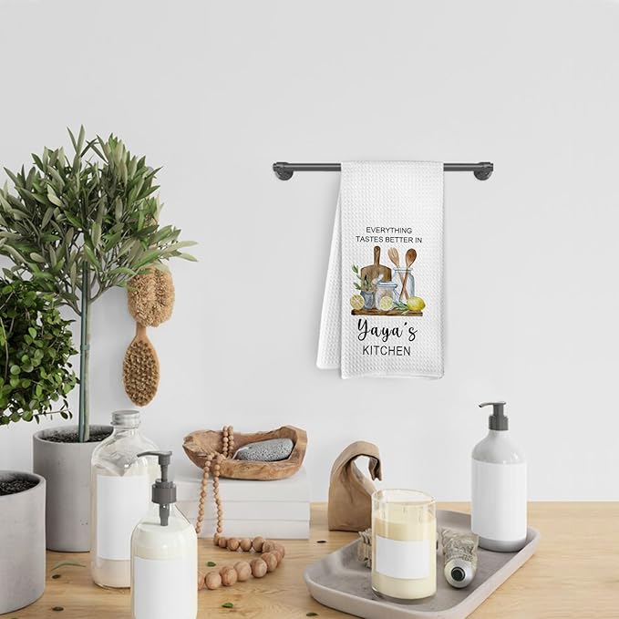 Yaya Kitchen Towels, Yaya Gifts, Yaya Dish Towels, Yaya Gifts Grandma, Gifts for Yaya Birthday, Everything Tastes Better in Yaya's Kitchen Decorative Hand Tea Towels for Kitchen,16x24 Inches