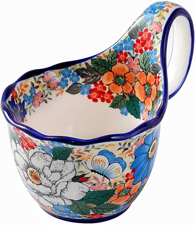 ALMA 2025 Updated Microwavable Soup Bowl with Large Long Handle,18oz Soup Bowl Giftable for Women,Unique Cereal Bowl for Soup,Yogurt,Snack,Chip,Stew,Ice cream-Wildflower Waltz Theme