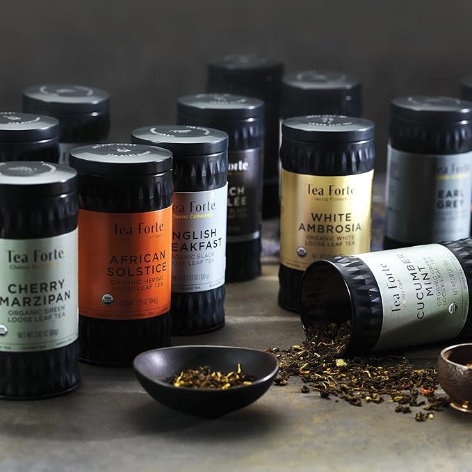 Tea Forte Cherry Marzipan Premium Loose Leaf Caffeinated Green Tea Blend Canister, Makes 35-50 Cups