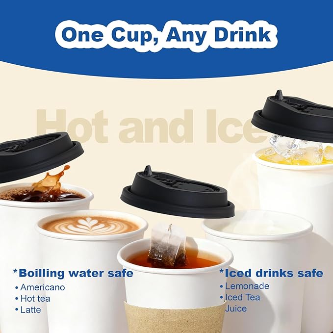 12 oz 500 Pack Coffee Cups with Lids and Sleeves, Straws, Hot Disposable To Go Travel Paper Cups Bulk for Office, Home Coffee Bar Accessories, Chocolate, Cocoa, Beverage (White)