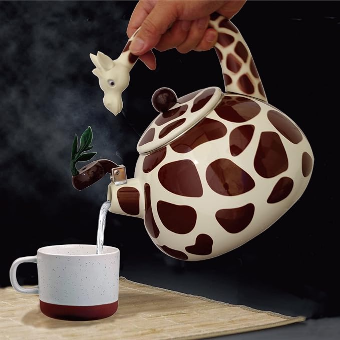 Whistling Tea Kettle for Stove Top Enamel on Steel Teakettle, Supreme Housewares Giraffe Design Teapot Water Kettle Cute Kitchen Accessories Teteras (2.1 Quart, Giraffe)