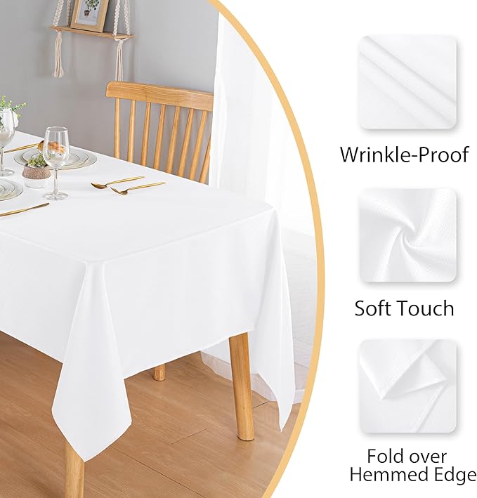 Hiasan 60 X 140 Inch Rectangle Textured Tablecloth - Waterproof Spillproof Antiwrinkle Jacquard Table Cloth for Kitchen and Dining Dinner, Outdoor Picnic, Holiday and Parties, White