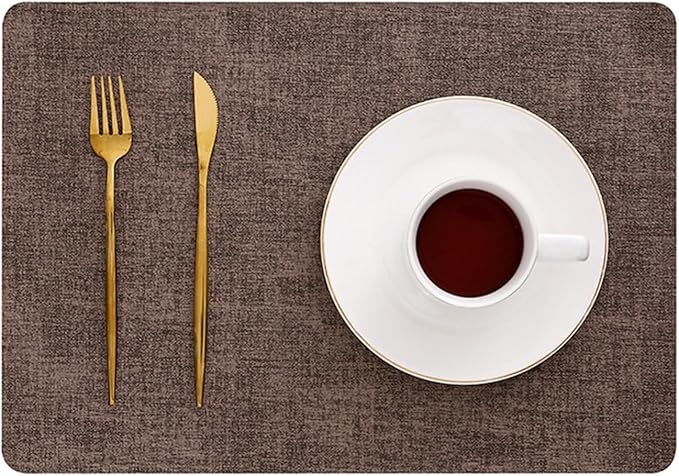 Set of 1/4 Modern PU Placemats for Table Waterproof Non-Slip Leather Tableware Mat Set Kitchen Accessories Coaster Cup(Vin Coffee,44x30cm 1pcs)