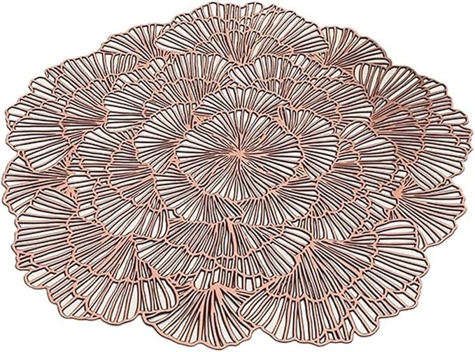 6/4PCS Round Placemats Restaurant Hollow PVC Decoration Meal Mat Anti- Dining Table Line Mat Steak Plate Pad(D2,4 Pieces)
