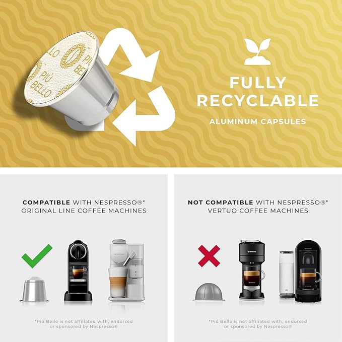 Piu Bello Coffee Pods - Nespresso Machine (Original) Compatible Capsules Pack - Rich & Balanced Taste - Strong Italian Espresso Flavored - Kosher Certified (120 Count Single Flavor) (Espresso Estremo)