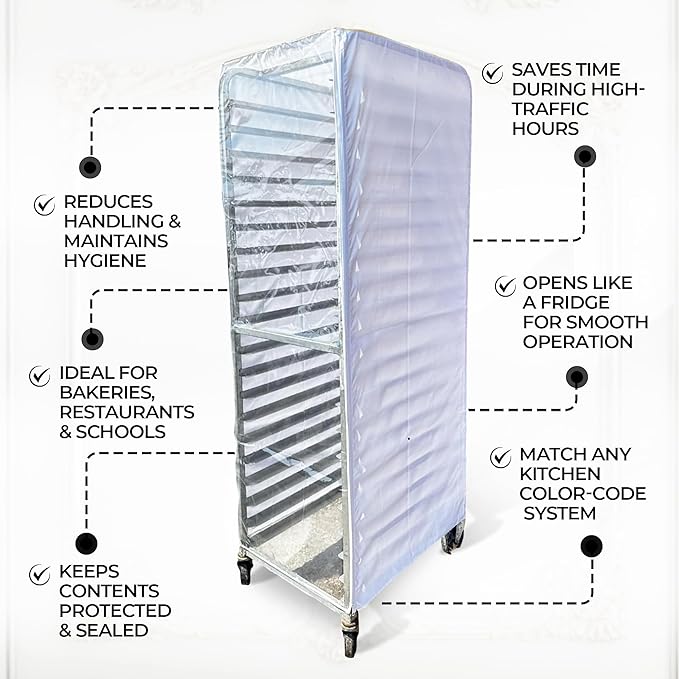 Bakery Food Pan Sheet Rack Cover – Heavy Duty PVC Vinyl Zippered Bun Pan Rack Cover – Long-lasting Use Durable Cover with 2 Zippers – Made in USA (White, 23"W x 28"L x 33"H)