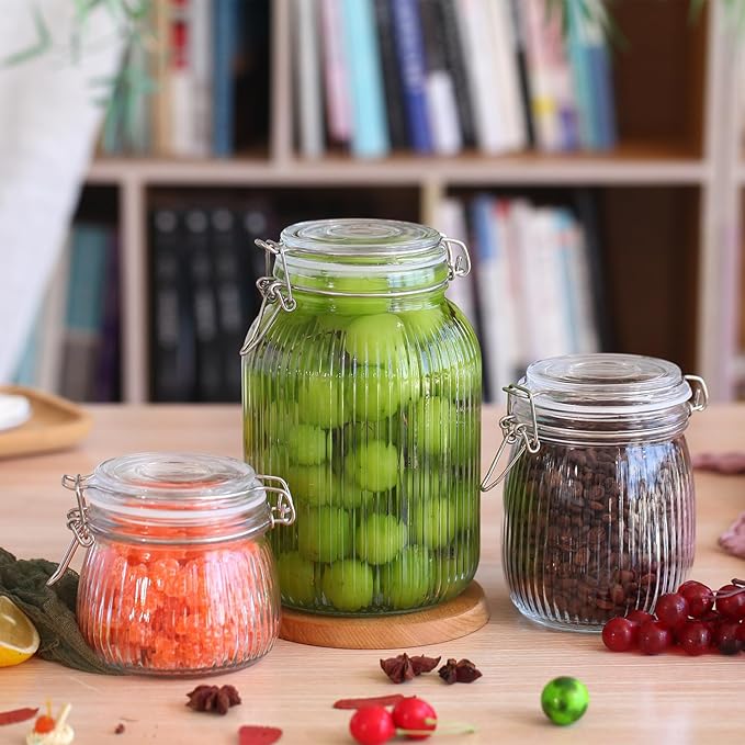 Wide Mouth Mason Jars 64 oz,3 Pack Large Half Gallon Mason Jar with Airtight Lids,Clear Glass Airtight Food Storage Containers for Preserving,Pickling,Fermenting