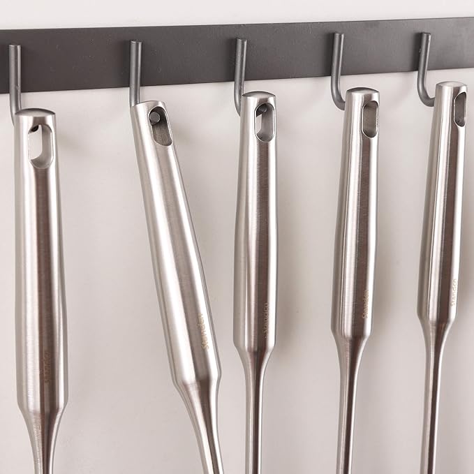 18/10 Stainless Steel Kitchen Utensils Set - 15” All Metal Cooking Tools & Serving Utensils, 8 PCS - Solid Spoon, Slotted Spoon, Spatula, Ladle, Skimmer, Tunner, Spaghetti Spoon, Large Spoon Set