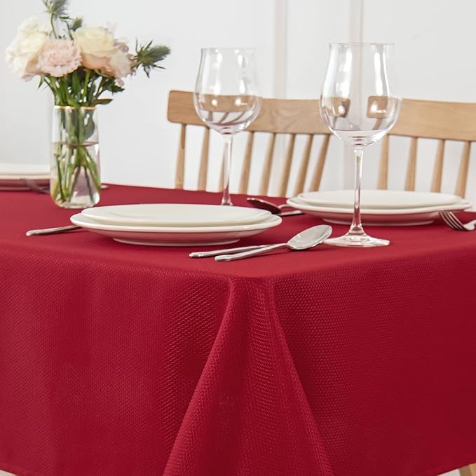 maxmill Jacquard Square Tablecloth Waterproof Spillproof Wrinkle Resistant Soft Textured Table Cloth for Dinner and Party Washable Polyester Fabric, Indoor and Outdoor Use, 60 x 60 Inch, Red