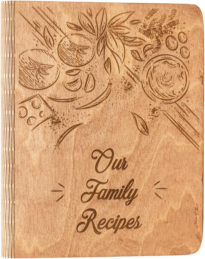ENJOY THE WOOD Personalized Recipe Book Binder - Wooden Blank Family Cookbook Journal to Write in Your Own Recipes - Customized Recipe Binder, Recipe Books to Write in Hardcover(Medium (A5), Tomatoes)