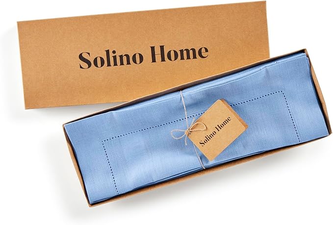 Solino Home Linen Cloth Placemats Set of 4-100% Pure Linen Hemstitch Cornflower Blue Placemats 14 x 19 Inch - Classic Hemstitch Table Place Mats for Spring, Easter
