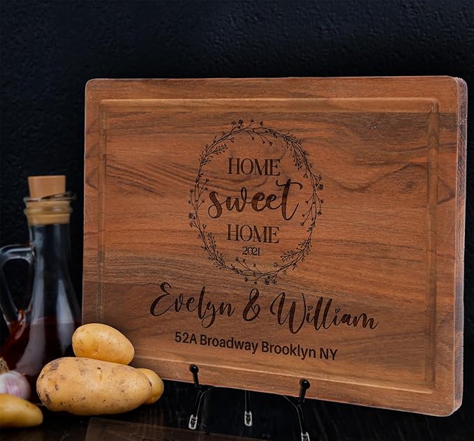 Personalized Housewarming Gift for New Home, Custom Engraved Cutting Board New Home Gift, Home Sweet Home Gift, Realtor Closing Gifts for First Time Home Buyers, Newlyweds, New Neighbor