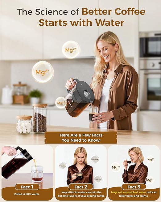 Waterdrop Cold Brew Coffee Maker with 1 Magnesium Water Filter, Well-Balanced Acidity, Unlocks Flavor and Aroma, BPA-Free, Precision Fine Mesh Filter for Iced Coffee, Tea, Lemonade, Black