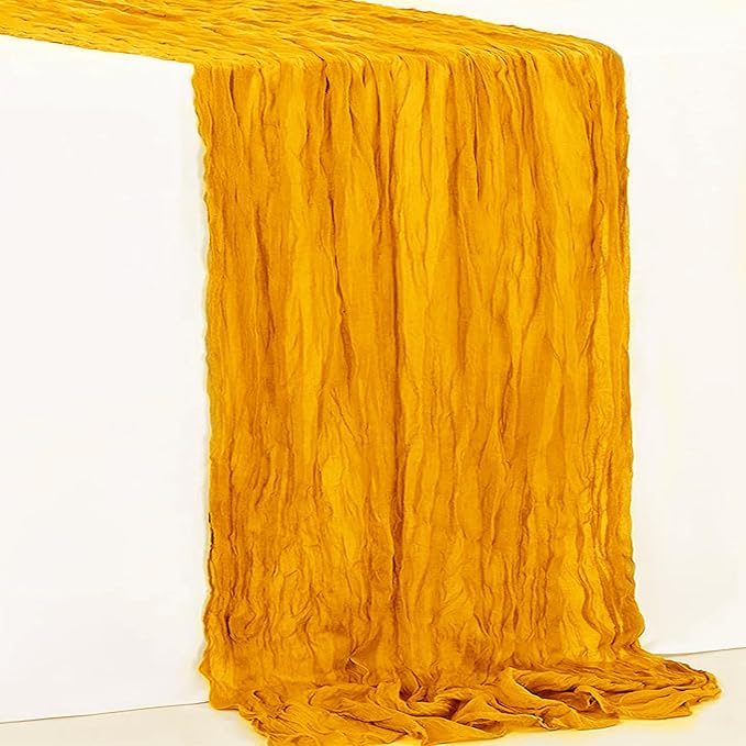 6 Pack Gold Cheesecloth Table Runner 35x120 Inch 10Ft Rustic Gauze Cheese Cloth Table Runner Sheer Cheesecloth Table Runners for Wedding Party Bridal Shower Decoration