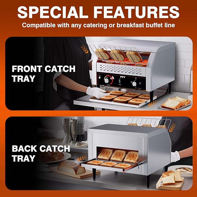 PYY Commercial Conveyor Toaster - Electric Industrial Belt Toasters Oven, 450 Slices/Hour Heavy Duty, Stainless Steel for Bun Bagel Bread Waffle Restaurant Buffet