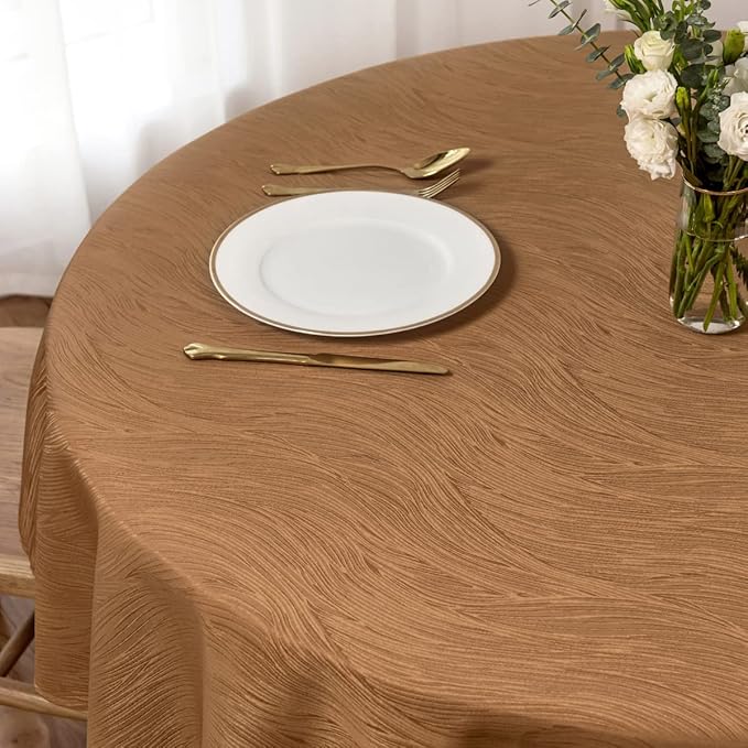 maxmill Harvest Round Swirl Design Table Cloth Waterproof Wrinkle Free Heavy Weight Soft Tablecloth for Fall Thanksgiving Dinning Circular Table Cover Decoration Round 70 Inch, Fall Leaf