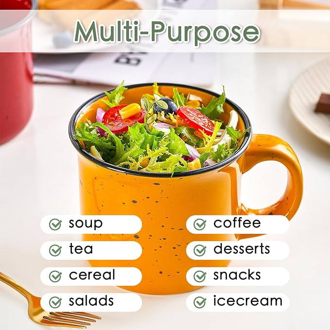 bestone Coffee Mugs Set of 4，16 oz Large Ceramic with Handles,Coffee,Salad,Noodles etc Cups for Cereal Latte,Vibrant Colors (Vibrant 6, 16-oz)
