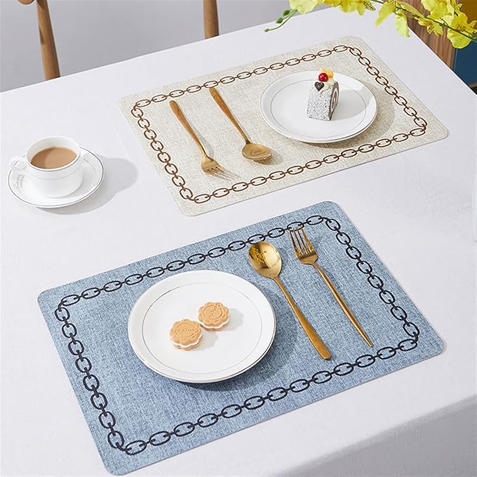 Set of 1/4/6 Leather Placemats for Dining Table Waterproof Heat- Nordic Western Kitchen Tableware Mats Pads(Chain O Coffee,1pcs)