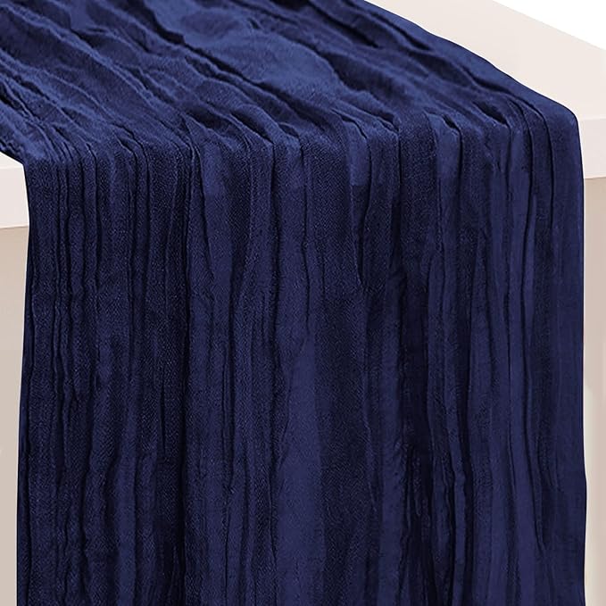 1 Pack Navy Blue Cheesecloth Table Runner 35x120 Inch 10Ft Rustic Gauze Cheese Cloth Table Runner Sheer Cheesecloth Table Runners for Wedding Party Bridal Shower Decoration