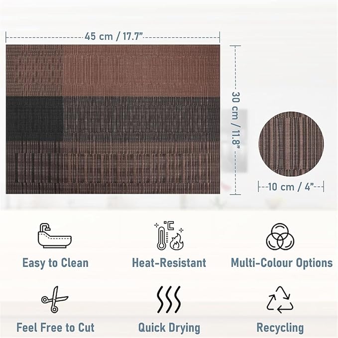 Sets of 6 Placemats Simple Table Place Mats and Coasters Premium Heat Washable Tableware Dining Table Mats(Red)