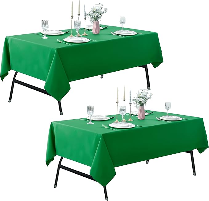 2-Pack 60x120 inch Forest Green Table Cloths, Solid Stain and Wrinkle Resistant Oblong Tablecloth, Premium Plain Weave Polyester Fabric Rectangle Table Linen Covers for Hotel, Wedding