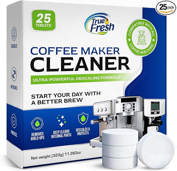 Coffee Machine Cleaner Descaler Tablets - 25 pack, Coffee Pot Cleaner Removes Build-ups, Stain, and oil - compatible with Keurig, nespresso, delonghi and more coffe machines upto 1 year supply