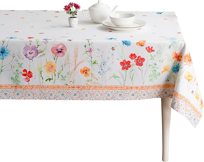 Maison d' Hermine Table Cloth Square Table 100% Cotton 54 x 54 Inches Tablecloth Reusable Decorative for Dining Room Farmhouse Home Valentines Day Decorations Spring Summer - Summer Whisper