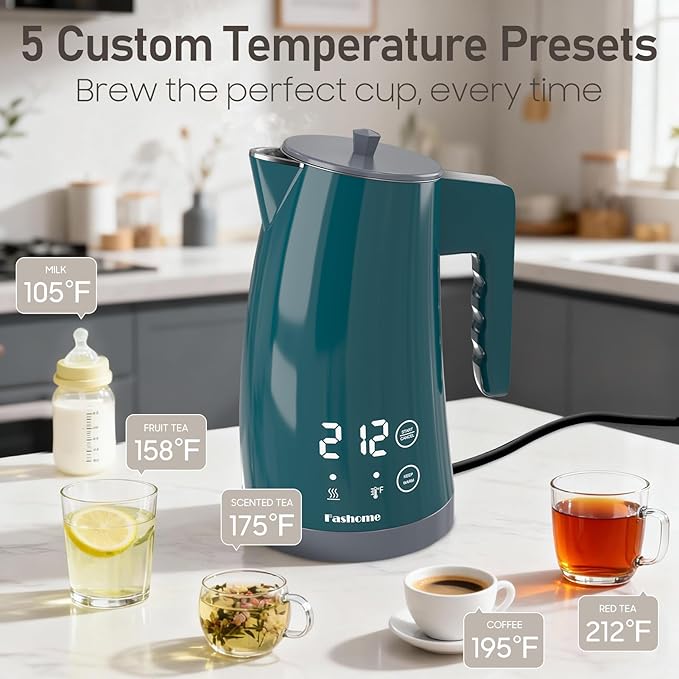 Electric Kettle with Temperature Control, 5 Preset Temps, 2H Keep Warm -1200W Quiet Water Boiler,Electric Tea Kettle with BPA-Free, Digital Cool-Touch, Rotating Base for Home,Office, Kids(Green)