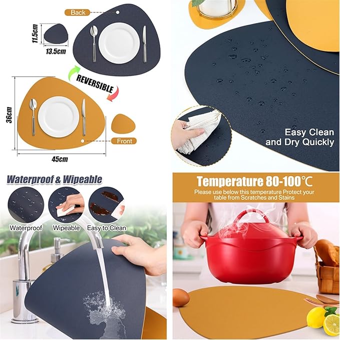 Faux Leather Placemats and Coasters Set of 4/8/12 Dual-Sided Round Place Mats for Kitchen Dining Coffee Oval Modern Table Mates(Red Black,Set of 12)