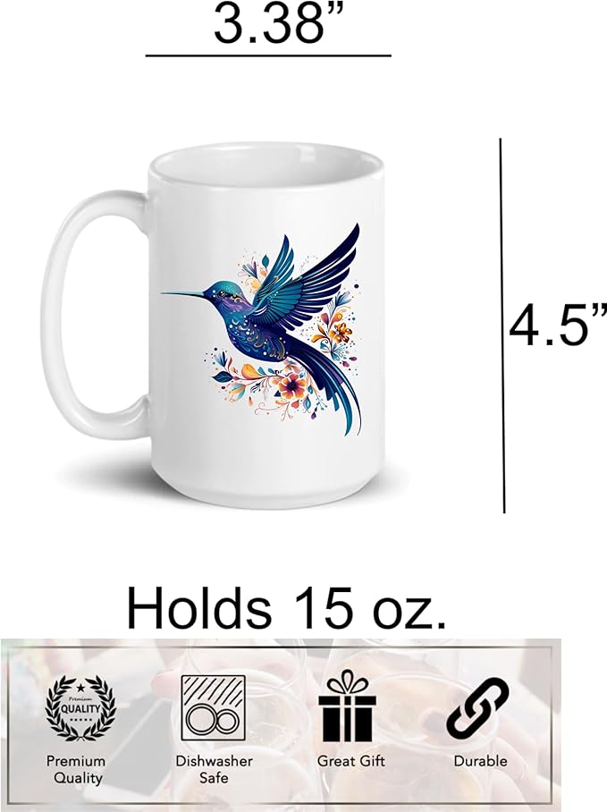 C M Hummingbird Ceramic Coffee Mug - 15 oz - Unique Bird Themed Gift for Bird Lovers for Women and Men (Style H1)