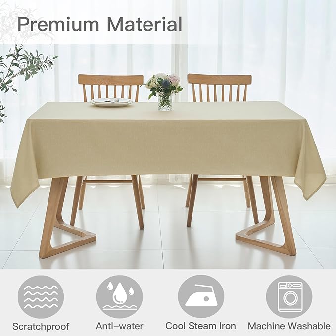 maxmill Rectangular Tablecloth Linen Texture Stain Proof Waterproof Wrinkle Free Spillproof Washable Slubby Texture Table Cloth Farmhouse Tablecloths for Dining Party Holiday, 60 x 140 Inch, Beige
