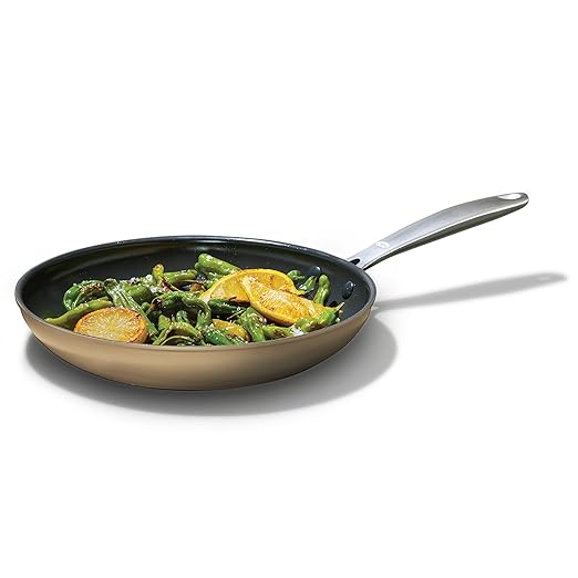 OXO Enhanced 10” Nonstick Frying Pan Skillet, Ceramic PFAS-Free Cookware, Stainless Steel Handle, Eggs & Omelets, Dishwasher & Oven Safe, Biscuit Brown