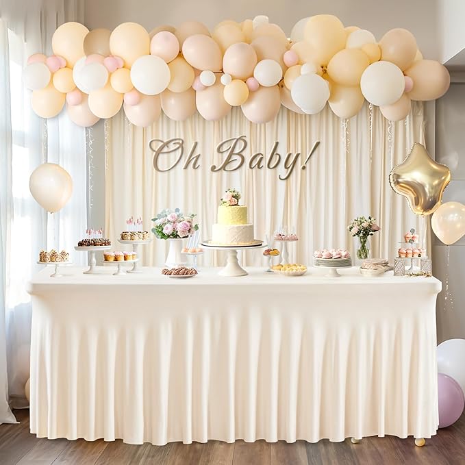2 Packs Ivory Spandex Table Clothes for 6 Foot Rectangle Table, Spandex Table Covers 6FT Stretch Table Skirts Rectangle Tables Wrinkle Free Fitted Table Cover for Event, Wedding, Banquet & Parties