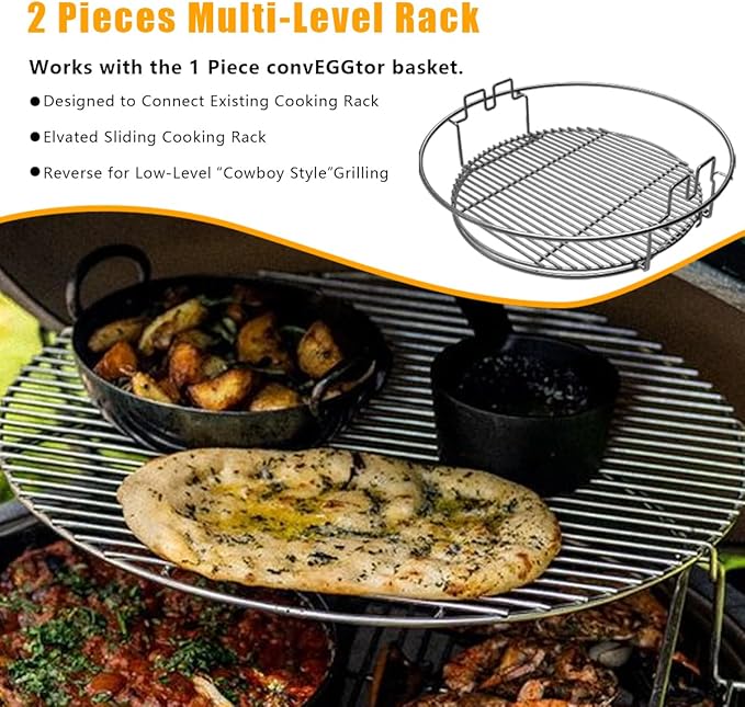 5 Piece Replacement Kit for Big Green Egg XL, Rack for Eggspander 5 Piece Kit Conveggtor Basket 304 Stainless Steel Grill Stack Rack with Removable Cooking System Expander Rack