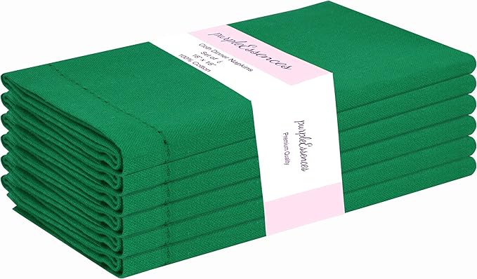 PurpleEssences Set of 6 Hemstitch Cloth Dinner Napkins 100% Cotton - Soft Durable Washable - Ideal for Wedding Christmas Holiday Winter - Perfect Everyday Use Table Linen 18x18 - St Patricks Green