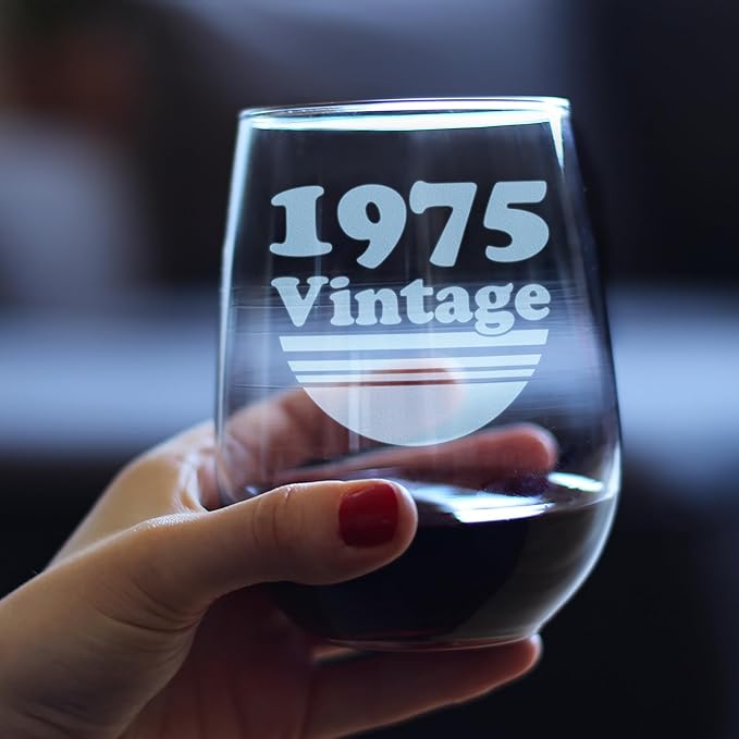 Bevvee Vintage 1975 Stemless Wine Glass - 51st Birthday Gifts for Women & Men Turning 51 - Bday Party Decor - Set of 2 - Large 17 oz