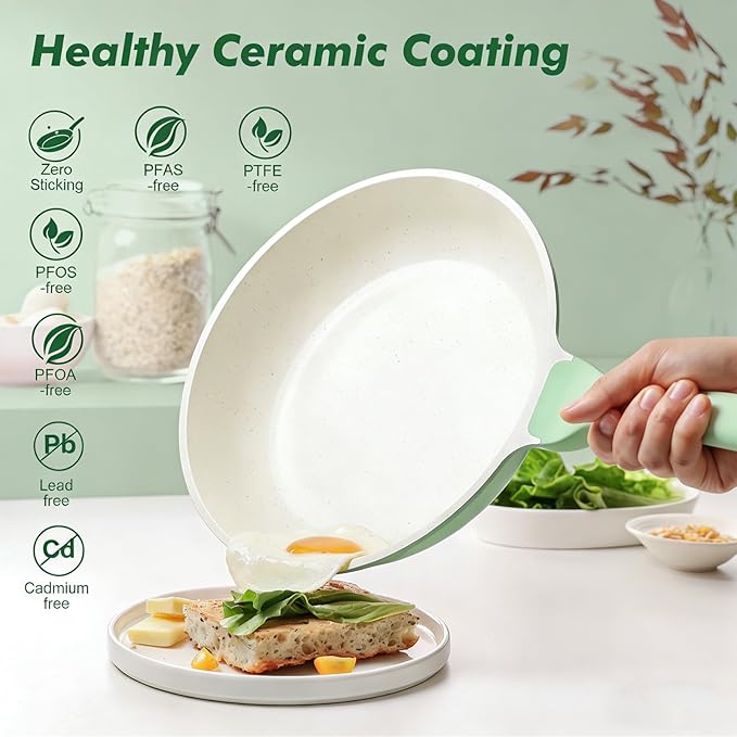 SENSARTE Nonstick Ceramic Frying Pan 9.5-Inch, Healthy Non Toxic Skillet, Induction Compatible Omelet Pan with Heat Resistant Handle, PFAS-Free