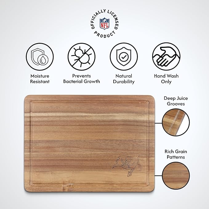 The Memory Company Officially Licensed NFL Acacia Cutting Board – 11.7" x 15.7" Durable Wood Chopping & Serving Board with Team Logo