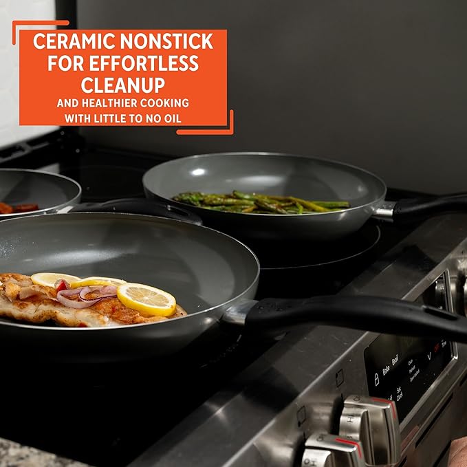 IMUSA Ceramic Nonstick Frying Pan Set, 3-Piece – 7”, 9” & 11” Gray Aluminum Skillets with Cool-Touch Handles – Ideal for Sautéing, Stir-Frying & Searing– Healthy Non-Stick Cookware for Home Kitchen