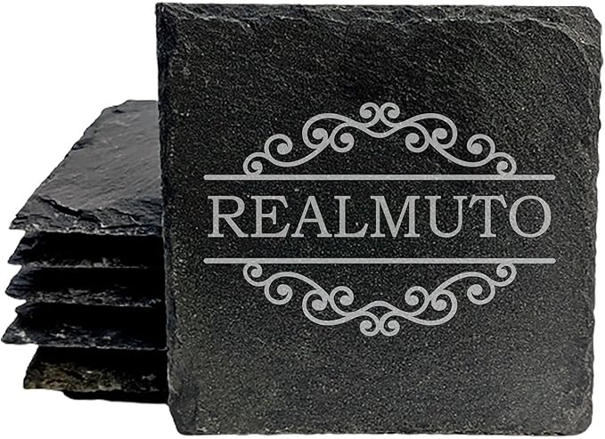 Personalized Monogram Family Coasters, Natural Stone Set, Birthday, Wedding, Customized, Rustic - Square Slate - Set of 8