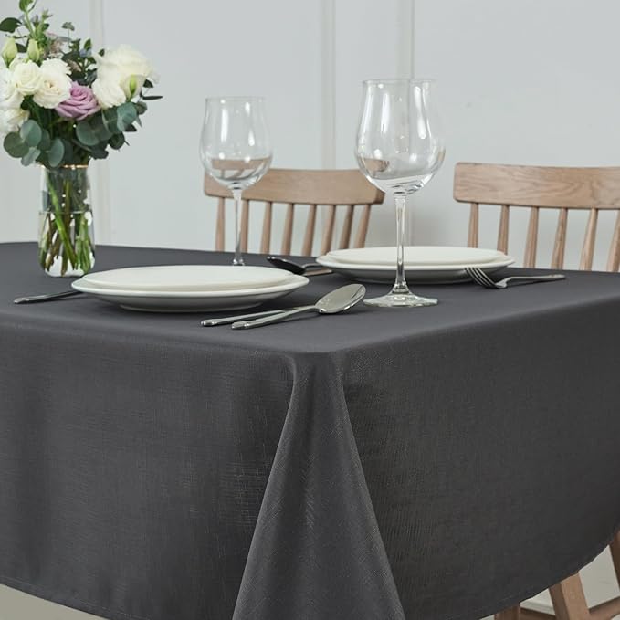 maxmill Rectangle Slubby Textured Tablecloth Waterproof Spillproof Wrinkle Free Table Cloth, Kitchen Dining Room Decoration, Fabric Table Cover for Outdoor and Indoor Use, 52 x 70 Inch, Charcoal