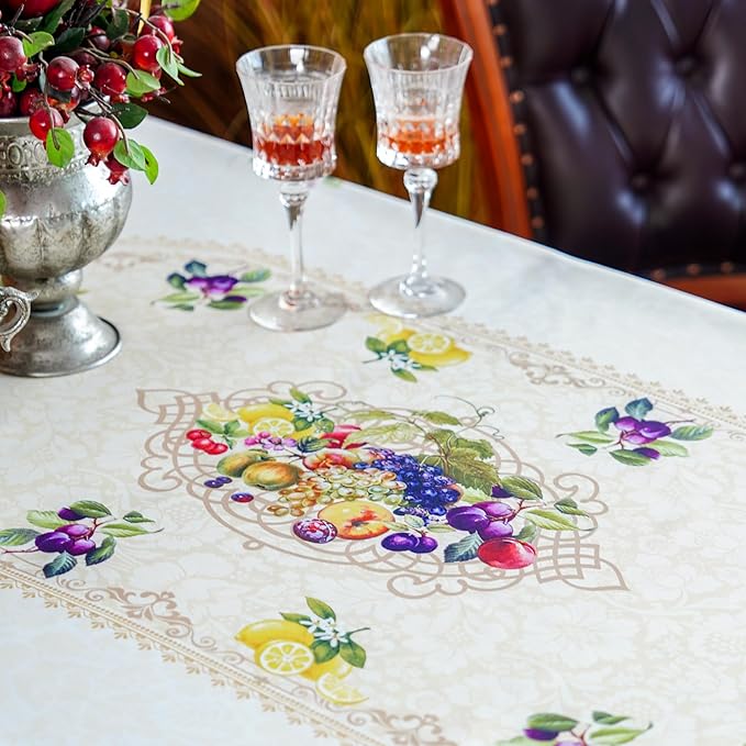 SUTAVIA Lemon Oval Tablecloth with Embroidery Lace Waterproof Table Cloth Elegant Country Table Cover Rustic Decor for Home Holiday Party Kitchen Dining Table Picnic(Yellow, Oval, 120"x60")