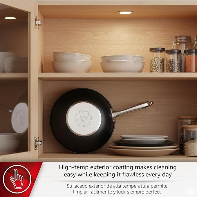 Magefesa Prisma 11-Inch Stainless Steel Wok with Triple-Layer Nonstick Coating, Induction-Compatible, Oven & Dishwasher Safe, Stir-Fry Pan