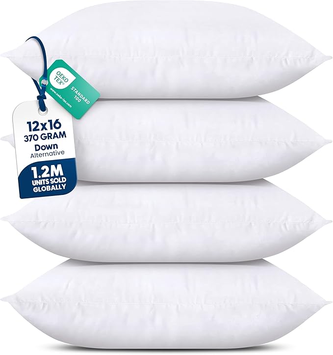 Utopia Bedding Throw Pillows (Set of 4, White) – 12 x 16 Inches Down Alternative Pillows for Bed, Sofa, and Couch - Fluffy Decorative Stuffer Pillow for Indoors & Outdoors