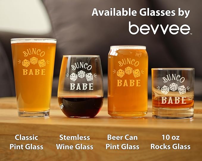Bevvee Bunco Babe Stemless Wine Glass - Bunco Decor and Bunco Gifts for Women - Large 17 Oz Glasses