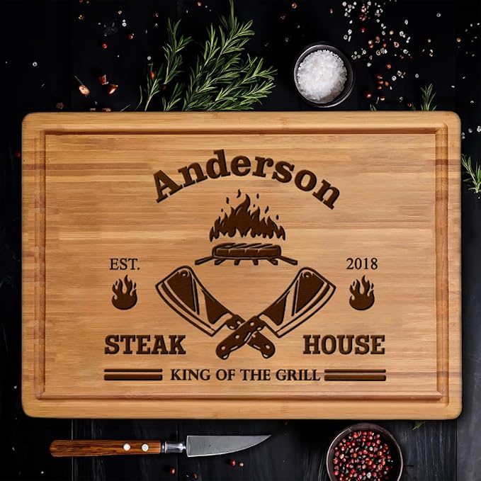 Custom Grill Cutting Board for Dad, Unique BBQ Personalized Grilling Gifts for Men, Dads Engraved Grill Custom Cutting Board, Customizable Fathers Day Gift for Him